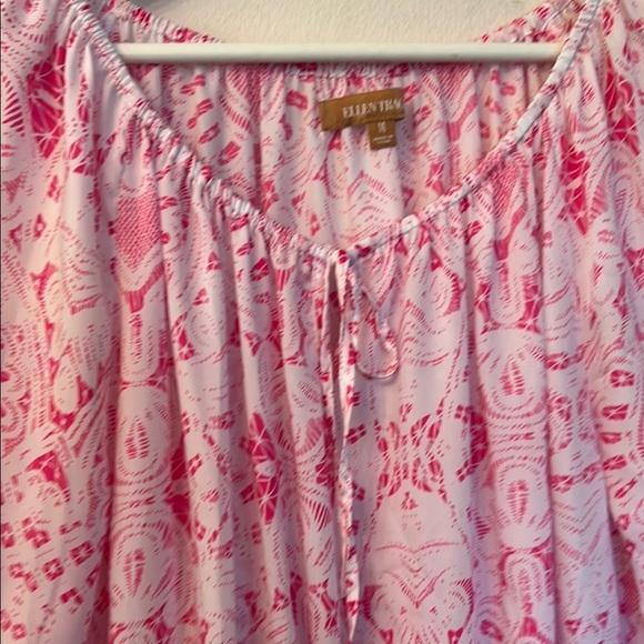 Ellen Tracy Pink and White Peplum Long Sleeve Blouse - Picture 11 of 14
